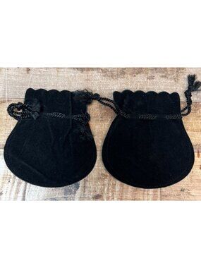 Black Velvet Drawstring Pouches - Set Of 2 - Scalloped Edges
